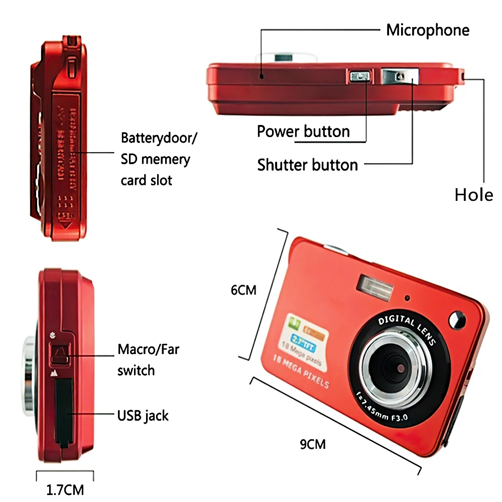 Przenośny aparat cyfrowy kamera wideo 1080P 48MP zdjęcie 8X Zoom Anti-shake 2.7 Cal duże monitor TFT ładowanie USB z torba do noszenia