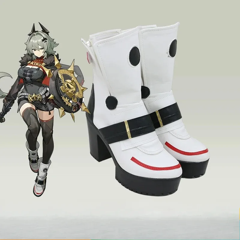 أحذية قيصر كينج التأثيرية لعبة Zenless Zone Zero Caesar King أحذية عالية الكعب للهالوين من جلد البولي يوريثان الأبيض مخصصة