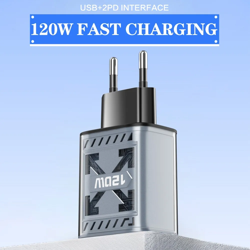 Ładowarka USB C 120W PD Type C Quick Charge QC3.0 do szybkiego ładowania telefonów komórkowych, adapter ścienny do iPhone 15 16 Xiaomi Samsung S24