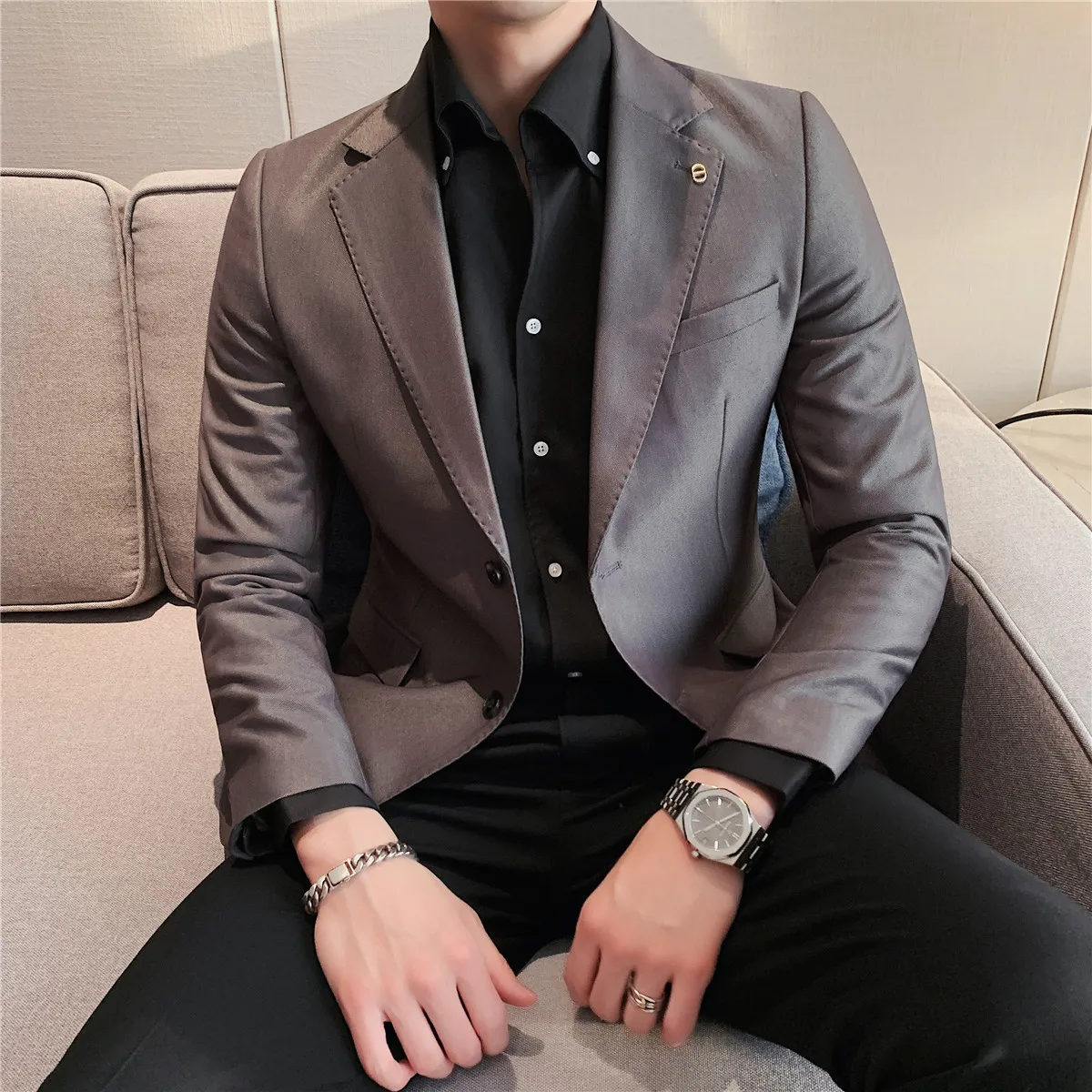 

2022 British Style Men Blazers Single ButtonWedding Business Blazer Masculino Retro Slim Social Casual Dress Coat Streetwear