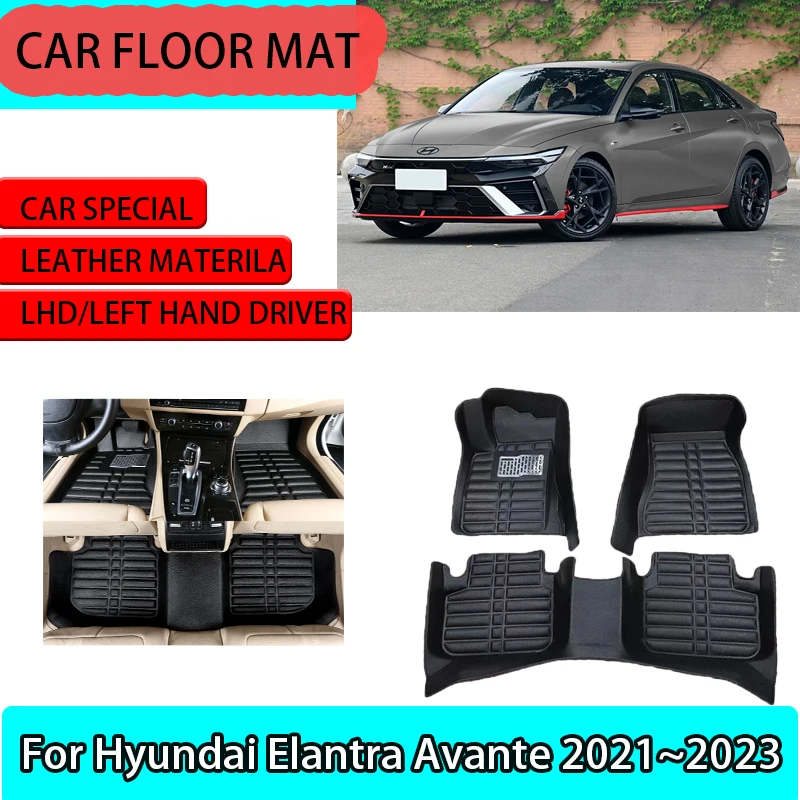 

Автомобильный коврик для Hyundai Elantra Avante N CN7 I30 Sedan 2021 ~ 2023 Кожаный подкладка для ног Водонепроницаемый ковер Детали для ног Кожаные подушечки