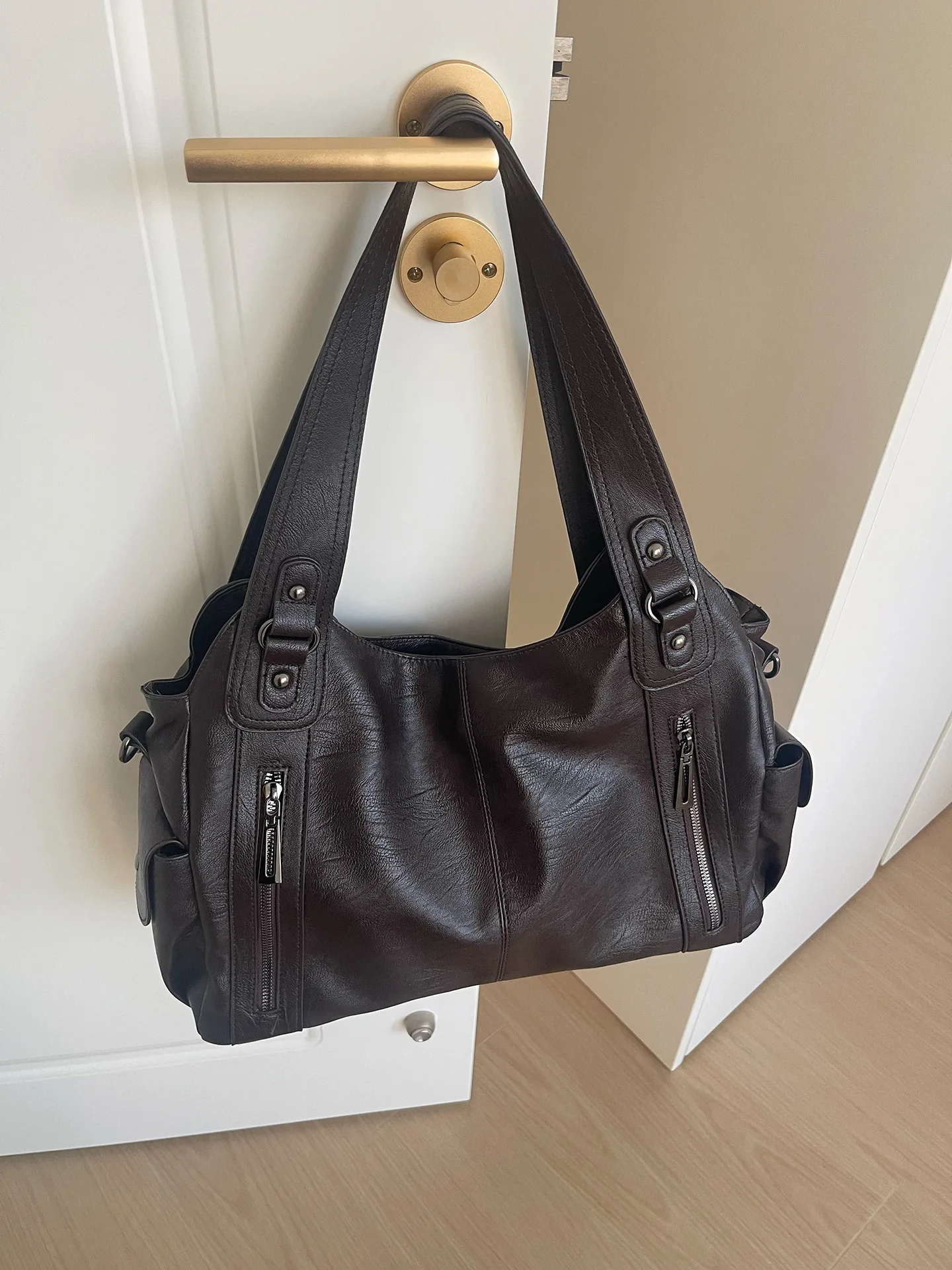 2026 Nuevo Negro Vintage texturado bolso de gran capacidad Crossbody hombro manija superior bolso para las mujeres