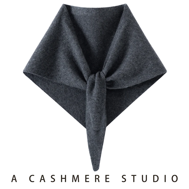 Women 100% Goat Cashmere Scarf Spring Autumn Winter Cashmere Knitwear Chic Grace Simple Style Shawl Pure Color Triangular Scarf
