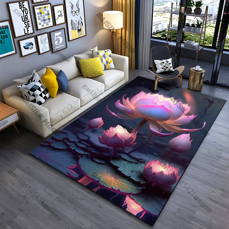 Serene illuminated mystical lotus flowers carpet Yoga living room room decor children's crawling mat doormat area rug