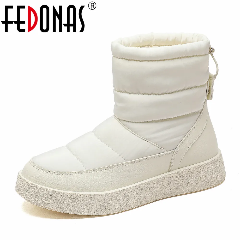 FEDONAS New Women Genuine Leather Snow Boots Flats Platforms Warm Winter Ankle Boots Plush Windproof Shoes Woman Short Boots