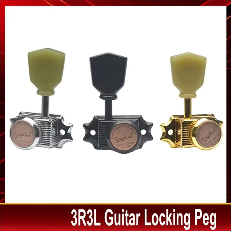 SAPHUE Guitar Machine Heads Replacement Tuning Keys Pegs 3+ 3 Vintage Style Locking 1:15 Ratio Lock String Deluxe Tuners Set-N37