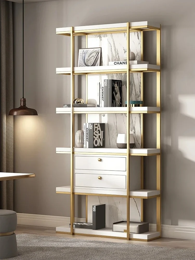 

High-grade stainless steel bookshelf, living room display shelf, metal storage, Bogu shelf, light luxury a50