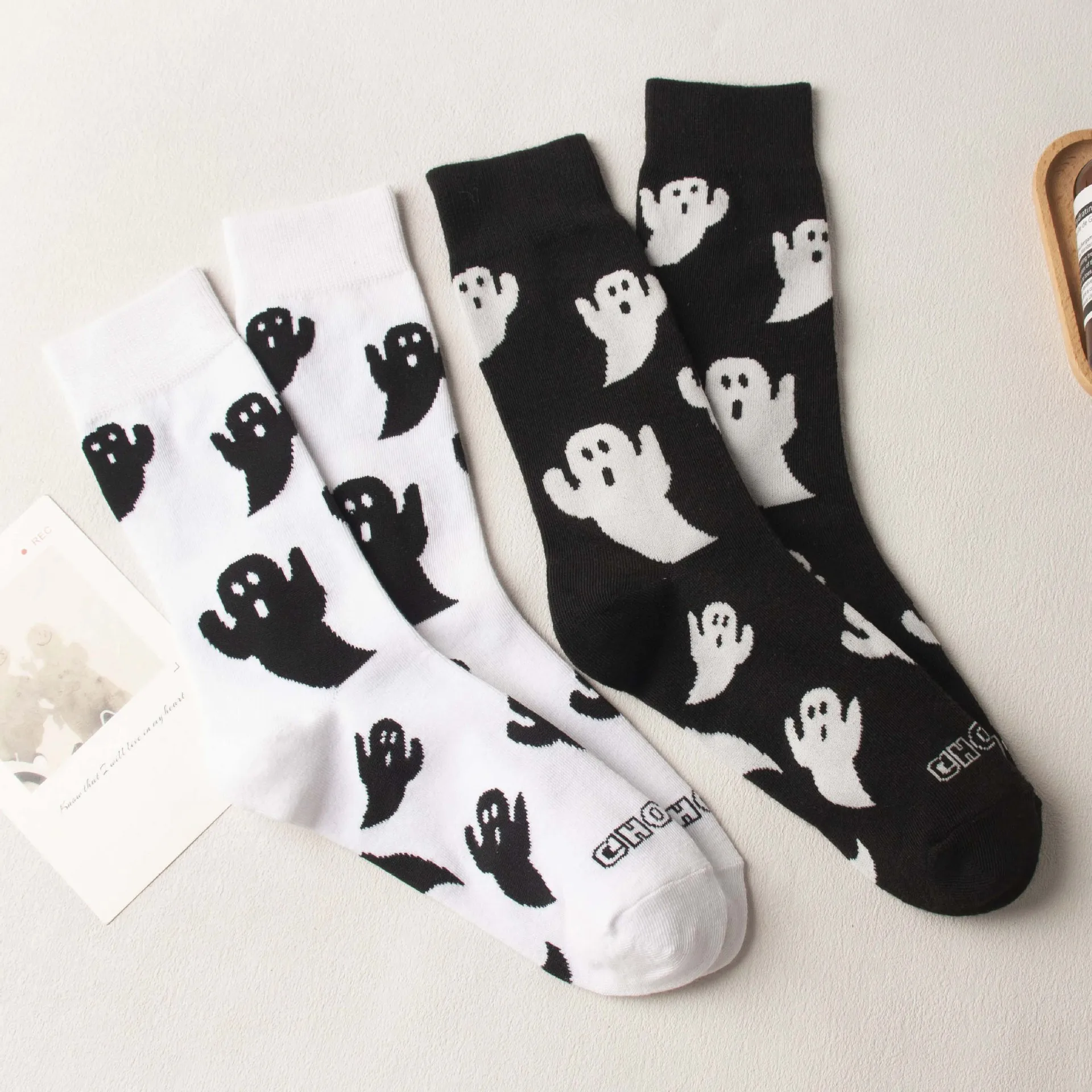 

Halloween Harajuku Characteristic Couple Socks Funny Cosplay Outdoor trend Couple Sock Ghost Print Men/Women's Middle Tube Socks