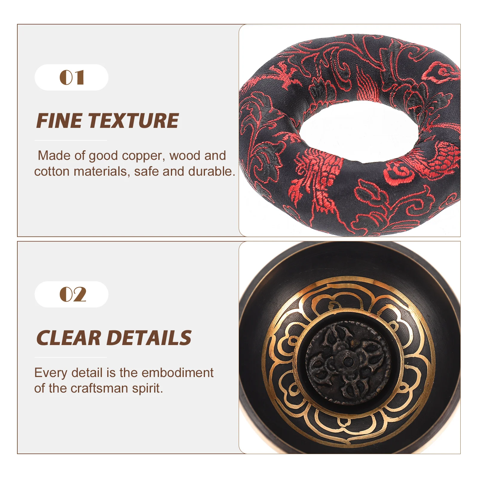 

1Set Copper Singing Bowl Meditation Tool Crisp Sound Healing Effect Portable Travel Gift Singing Bowl Meditation Tool