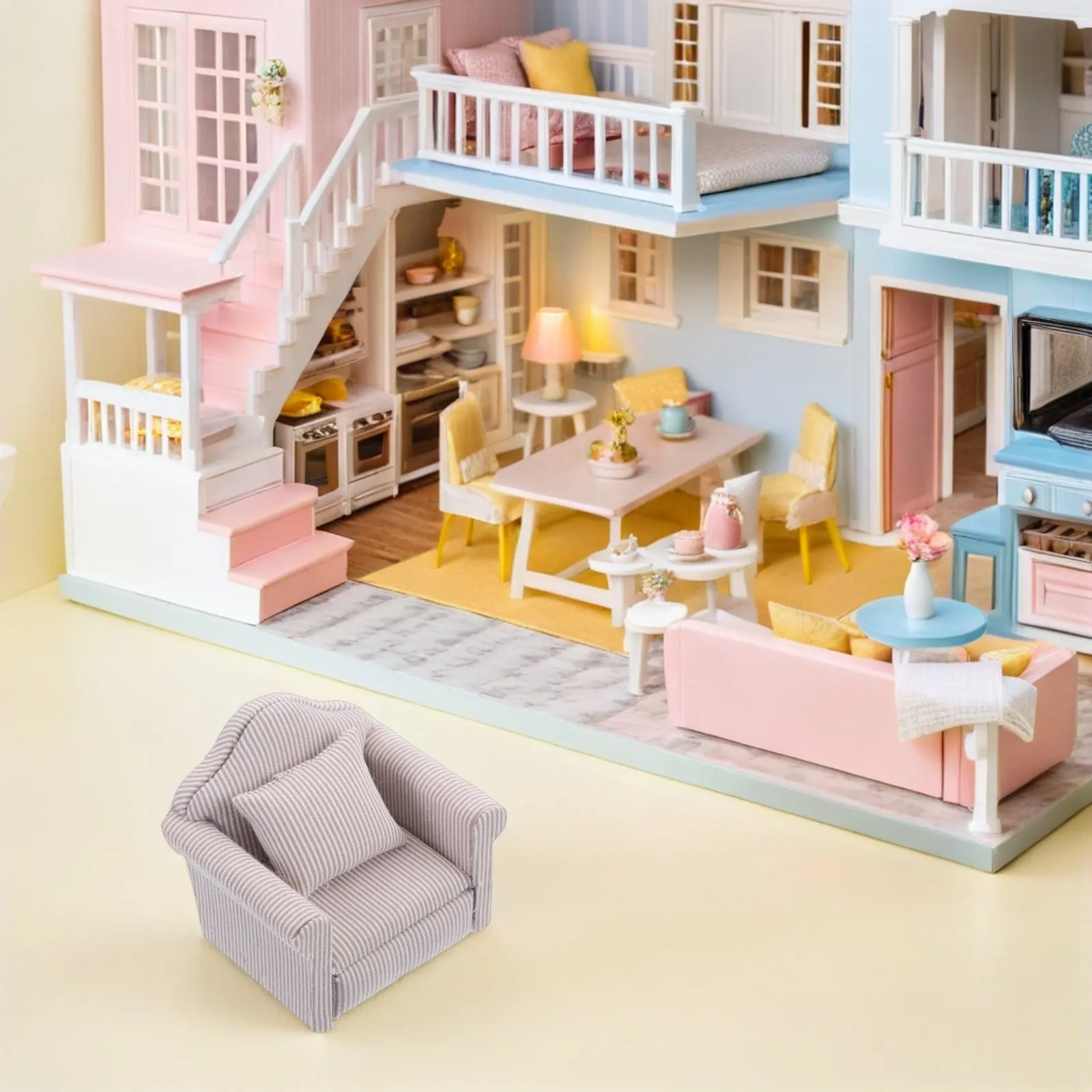 

Набор миниатюрной мебели для кукольного домика из 2 предметов: яркий тканевый диван и кресла, декор для гостиной, деревянный каркас, одноместное кресло для чтения, розовый