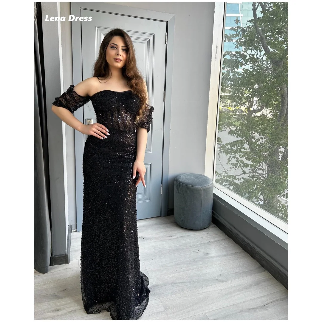 

Lena Вечерние платья с блестками, женские элегантные роскошные платья для выпускного вечера 2022, черное платье для выпускного вечера с короткими рукавами и рыбьим хвостом на заказ