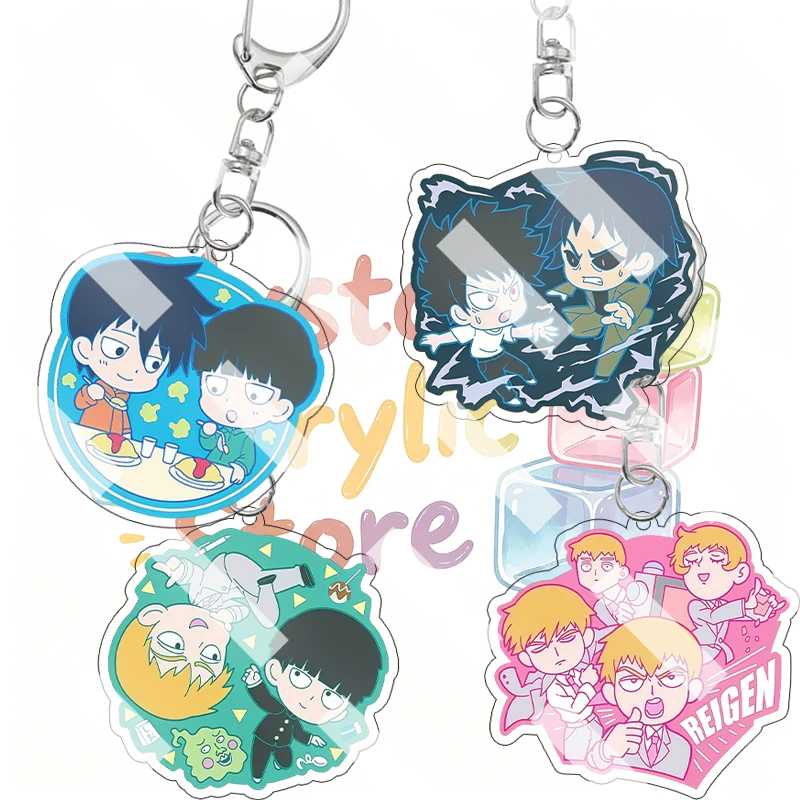 Anime Mob Psycho 100 Shigeo Kageyama Arataka Reigen Q Version Cartoon Acrylic Keychain Bag Pendant Figure Accessories Keyring
