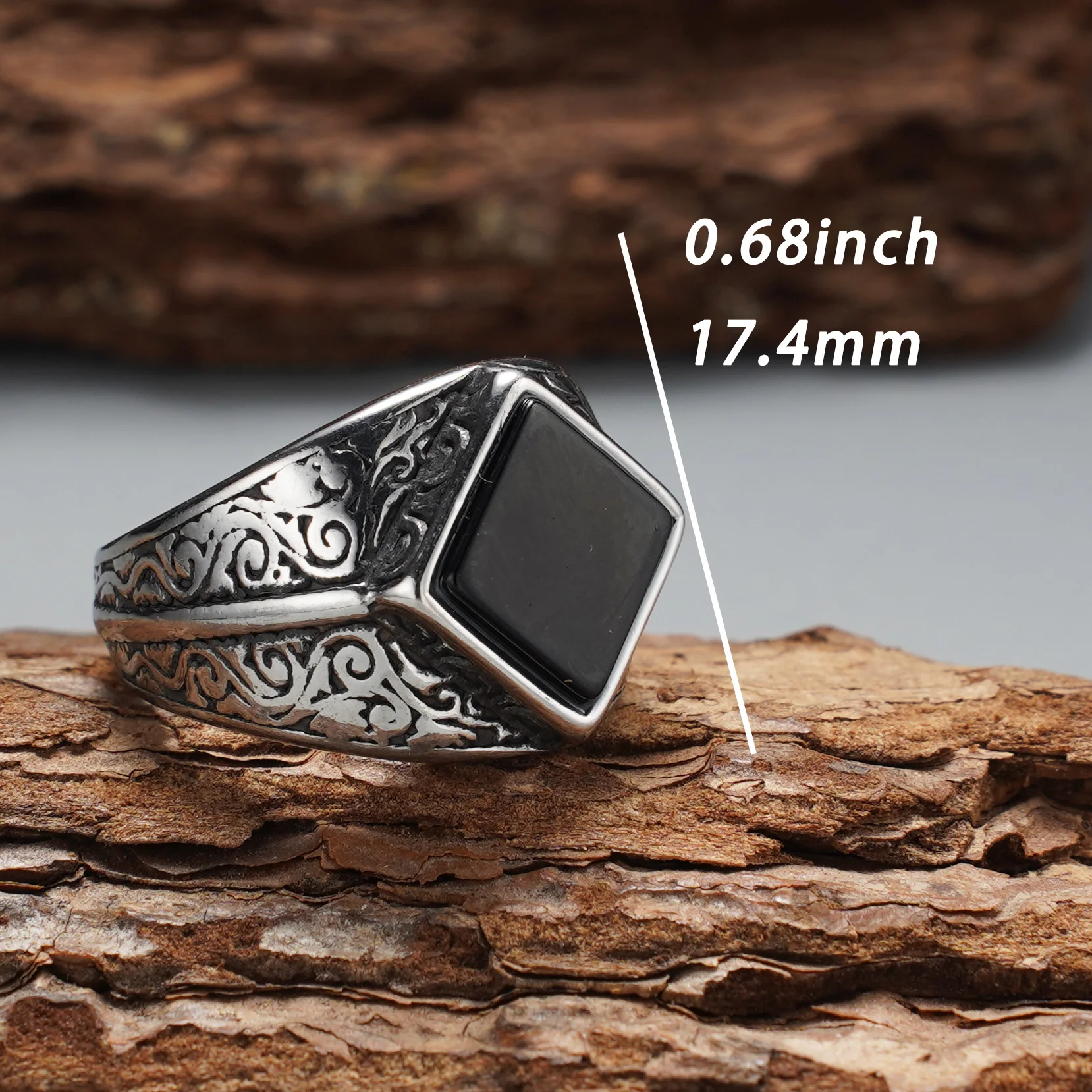 Vintage Gravierter Rhombus-Achat Herrenring, 316L Edelstahl Trendiger Statement-Schmuck – Detail 7