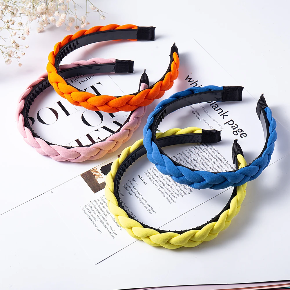 Weaving Hairbands Women Braided Velvet Headbands Hair Hoop Bands Elastic Fashion Bezel Non-Slip Headdress Bezel Hair Accessories