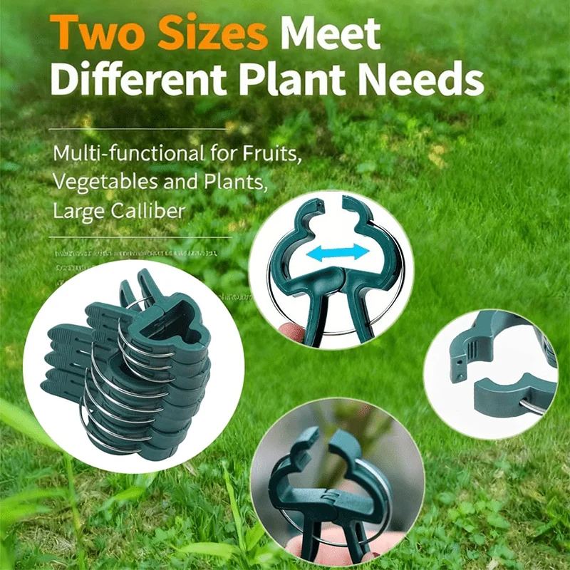 Durable Plant Clips Adjustable Sturdy Green Plastic Vine Support Clips with Metal Buckles Garden Plant Support Accessories