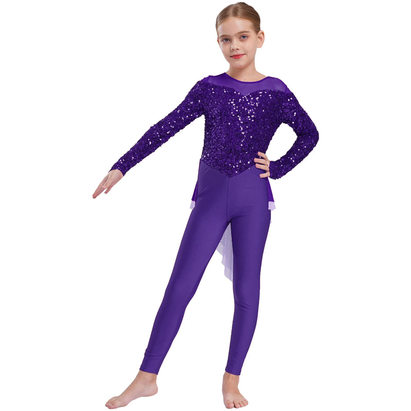 Costume da danza classica lirica per ragazze, paillettes lucide, body, ginnastica ritmica, body con gonna, tuta da pattinaggio di figura per bambini