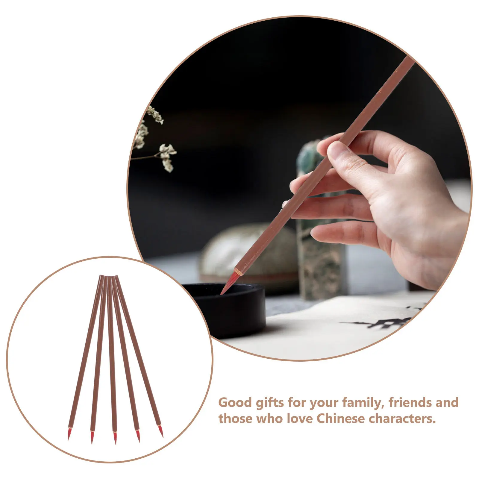 5Pcs Chinese Calligraphy Brush Pens Premium Natural Hair Brushes for Ink Writing Watercolor Drawing Calligraphy Practice