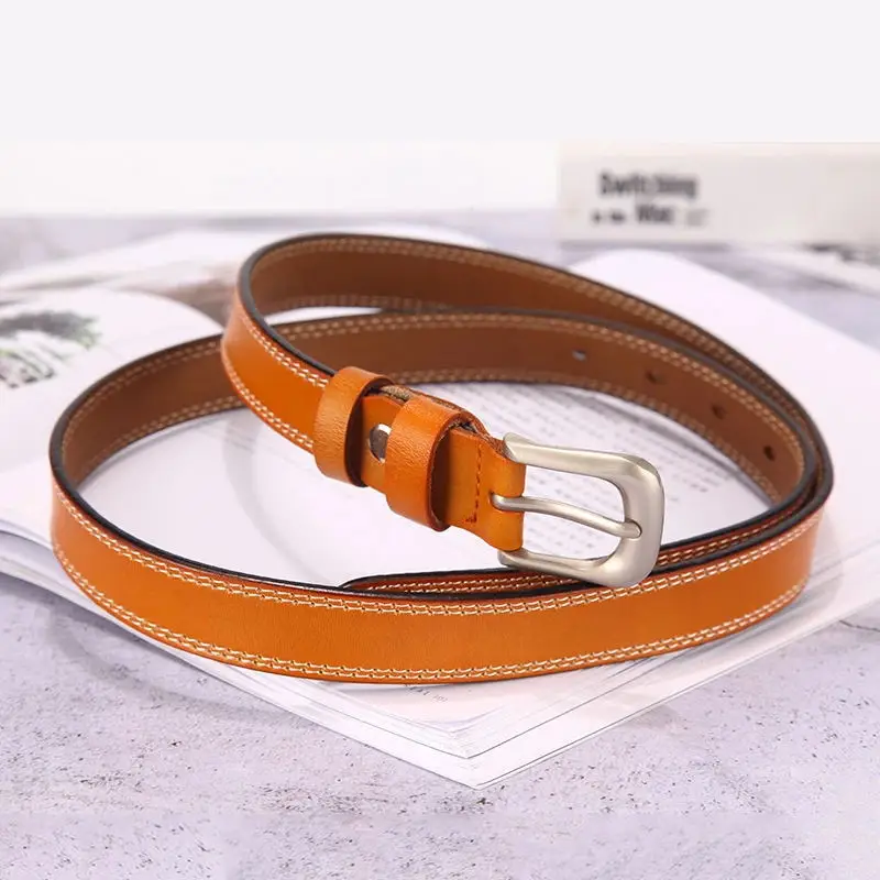 Ladies' belt, simple cowhide buckle belt, light luxury decoration, women's slim belt, cross-border