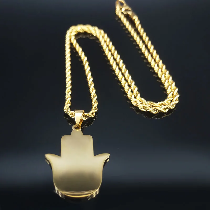 2024 Fashion Hamsa Hand Stainless Steel Chain Necklace for Men Gold Color Necklaces Pendants Jewerly colgante hombre N932S02