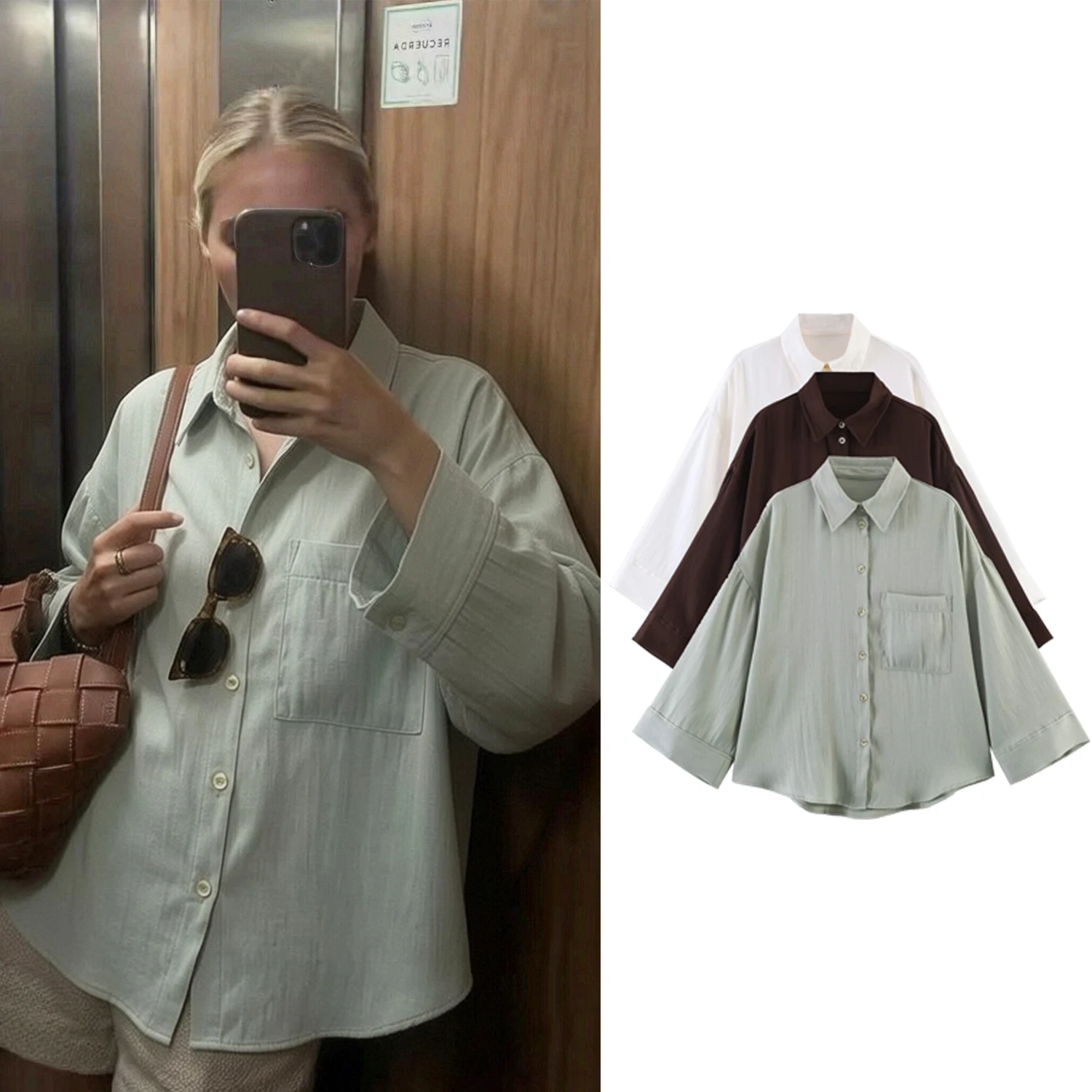 

Women's Casual Loose Long Sleeve Shirts Spring Summer Female Oversize Lapel Collar Blouse Lady Single Breasted Shirts