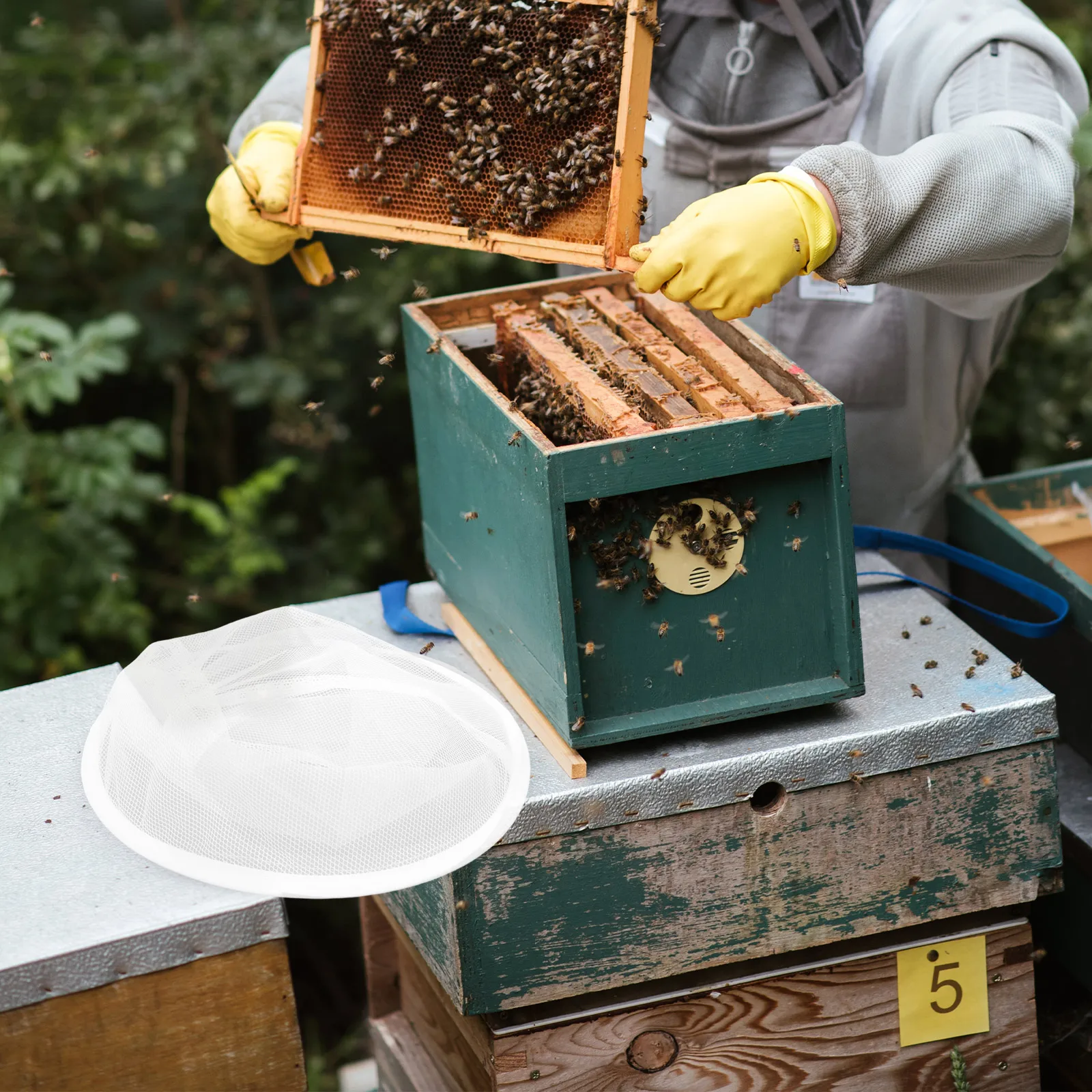 

5Pcs Honey Strainer Fine Nylon Mesh Bags Double Layer Cone Filter Reusable Bucket Honey Strainer Extraction Beekeeping Supplies