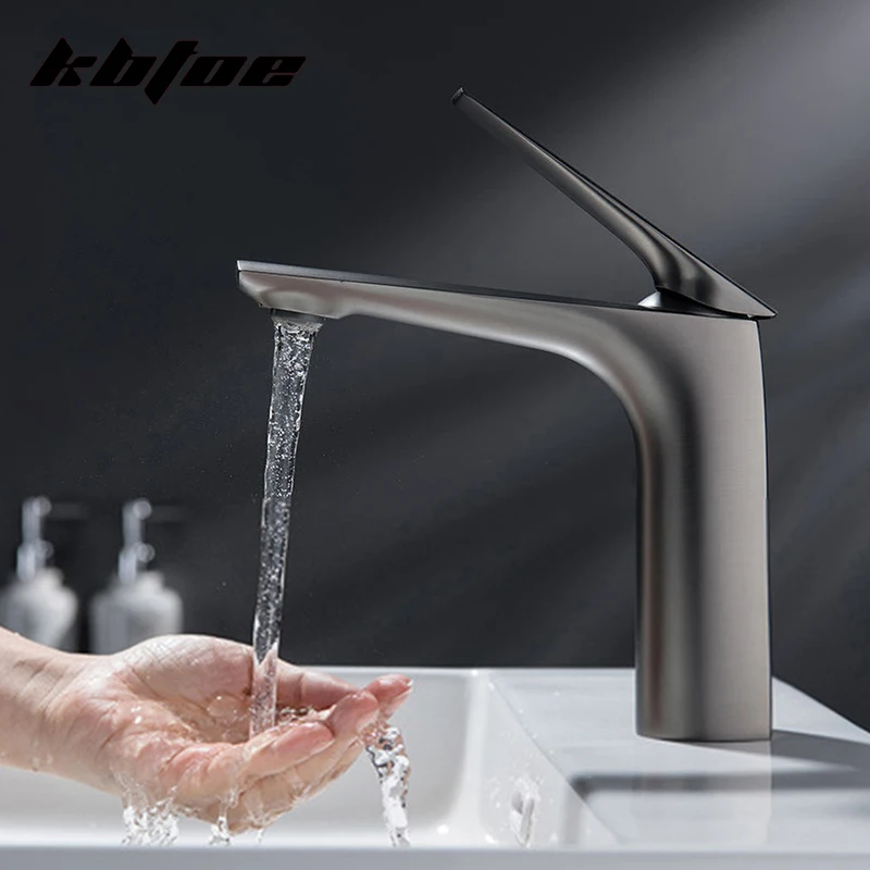 

Luxury Minimalist Gun Grey Bathroom Basin Faucet Mixer Tap Brass Modern Sink Hot/Cold Water Mixer Crane for Vanity Washbasin