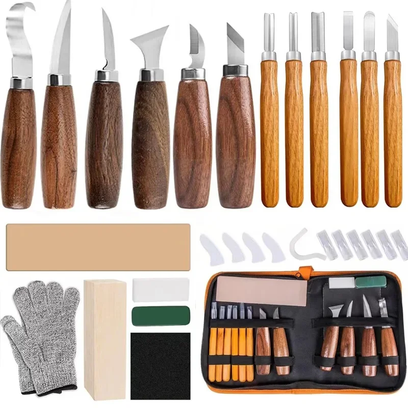 17/18/19 PCS Wood Carving Tools Set Includes Curved and Straight Blades for Beginners Pattern Carving, Whittling, and Scraping