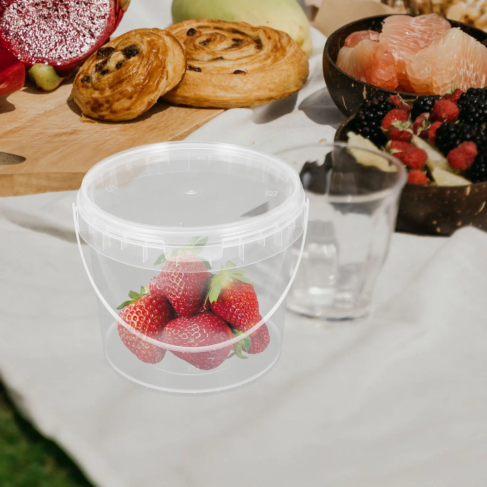 

3Pcs Ice Cream Buckets Thick Food Grade Plastic Containers Portable Handle Lid Multipurpose Storage for Homemade Ice