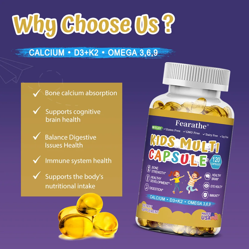 Kids Multivitamins Capsules - with D3+K2,Calcium - Promote Brain Development, Enhance Immunity,Support Digestion Healthy - view 6