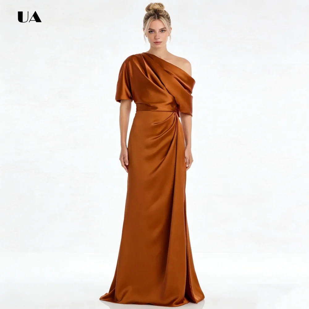 

Элегантное платье для выпускного вечера А-силуэта с асимметричным воротником, однотонные атласные вечерние платья для женщин, классическое драпированное вечернее платье по индивидуальному заказу