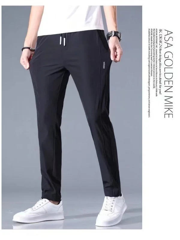 

Summer Thin Wide Leg Casual Pants Men's Workwear Loose Straight Cut Loose Sports West Pants High Waist Nine Points Youthful