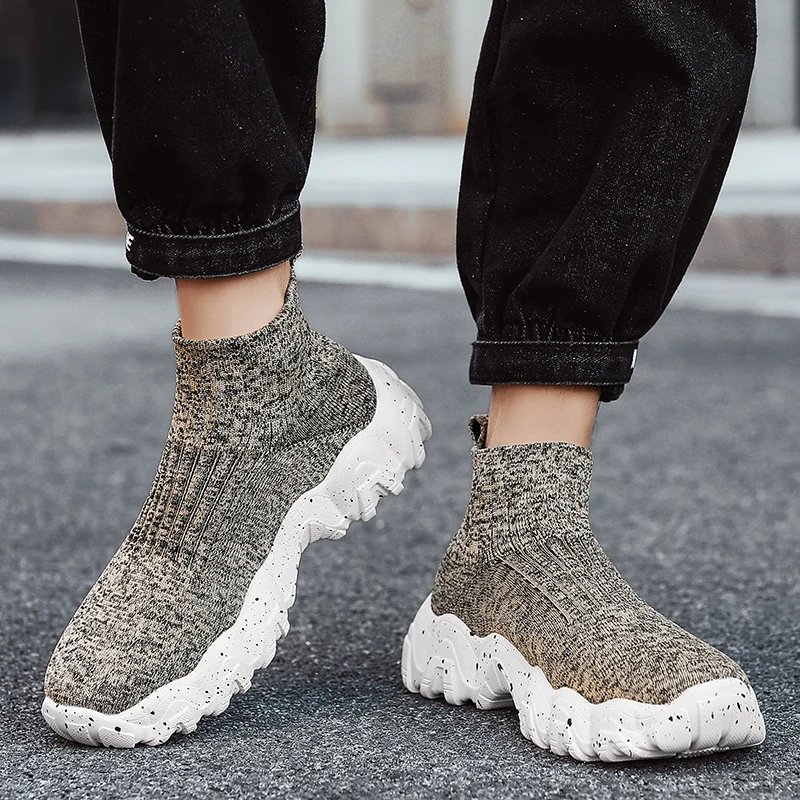 Men Shoes New Comfortable High-top Walking Shoes Women Lightweight Fashion Casual Sneakers Breathable Slip on Mens Loafers Black
