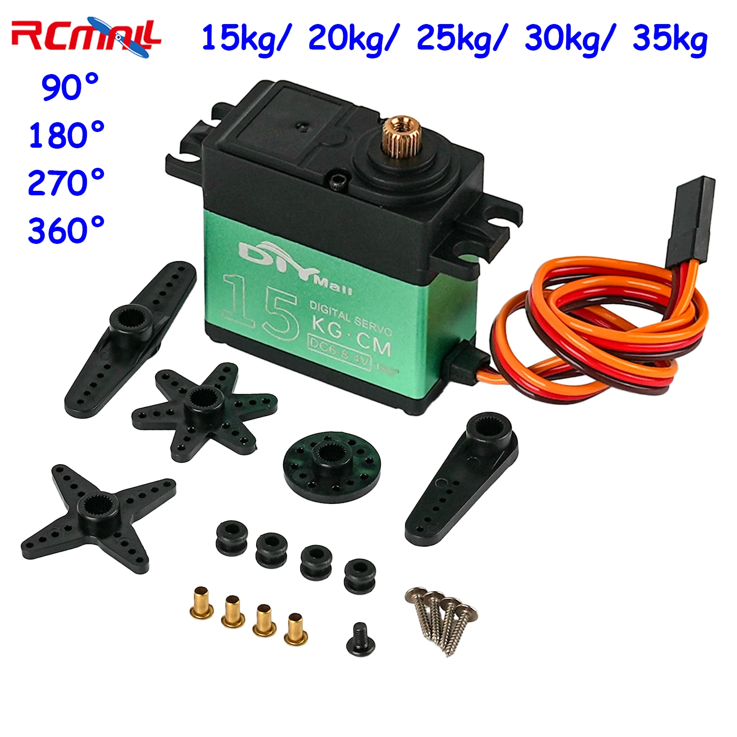 

RCmall Digital Servo Metal Gear High Torque 15kg 20kg 25kg 30kg 35kg 90° 180° 270° 360 Degree RC Servo for Robot Car Aircraft