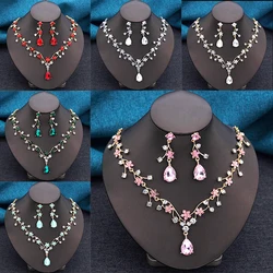 Elegant Collar 2 Pcs Sets Flower Necklace and Earrings for Women Fashion Jewelry Set Bridal Wedding Choker Necklace Set