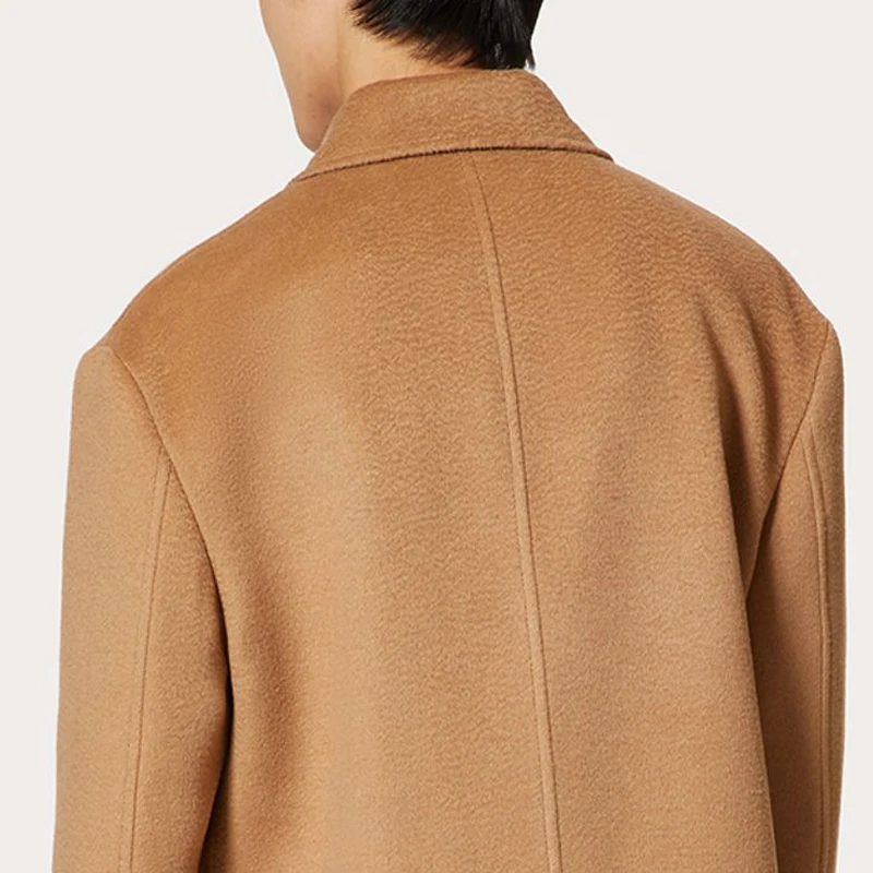 남성용 체스터필드 울 코트-롱 더블 브레스트 카멜, 클래식 영국 패션, 가을 및 겨울