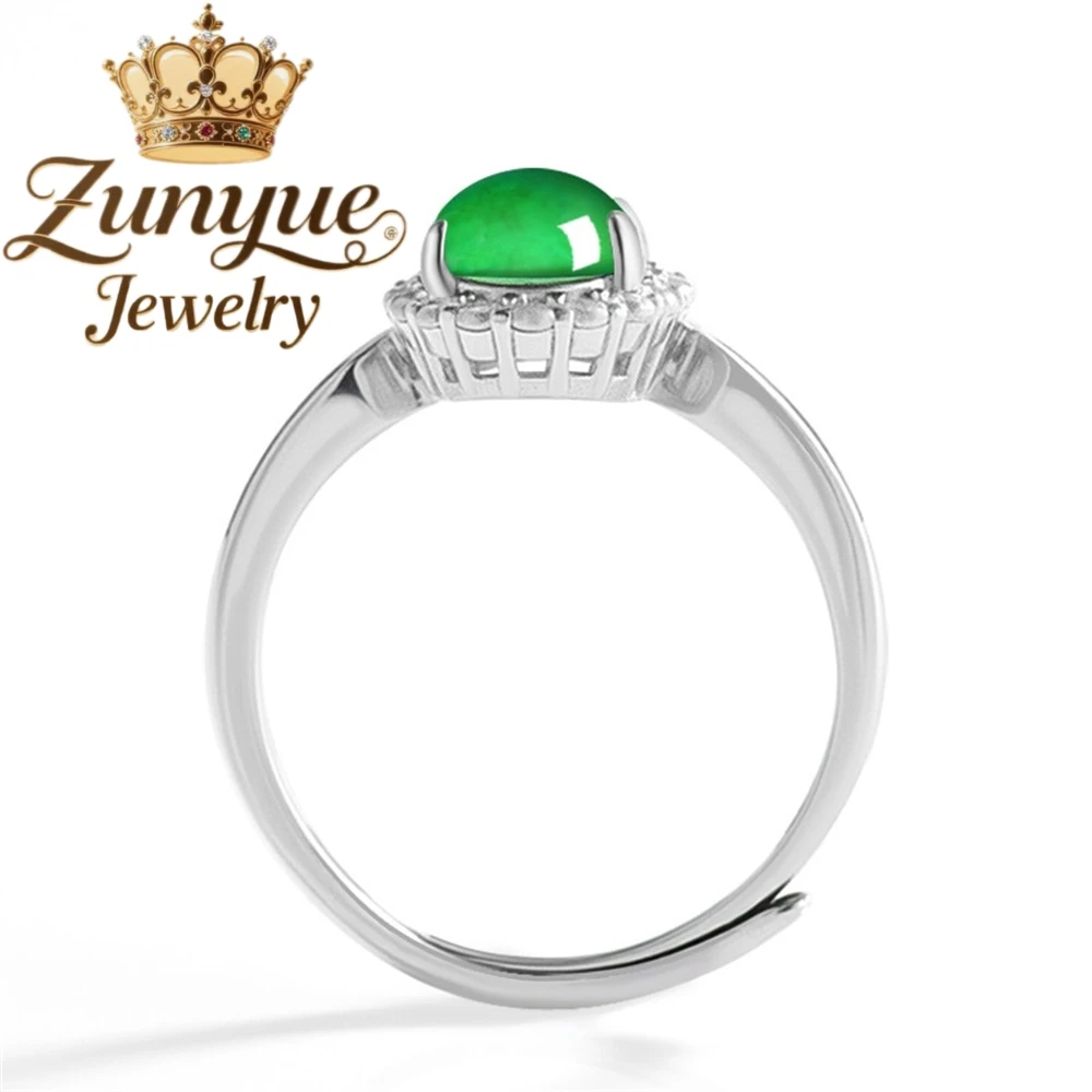 خاتم فضة S925 عالي الجودة من اليشم الطبيعي على شكل حرف A وسطح بيضاوي، خاتم اليشم من النوع الجليدي، نمط نسائي، عصري قابل للتعديل #3