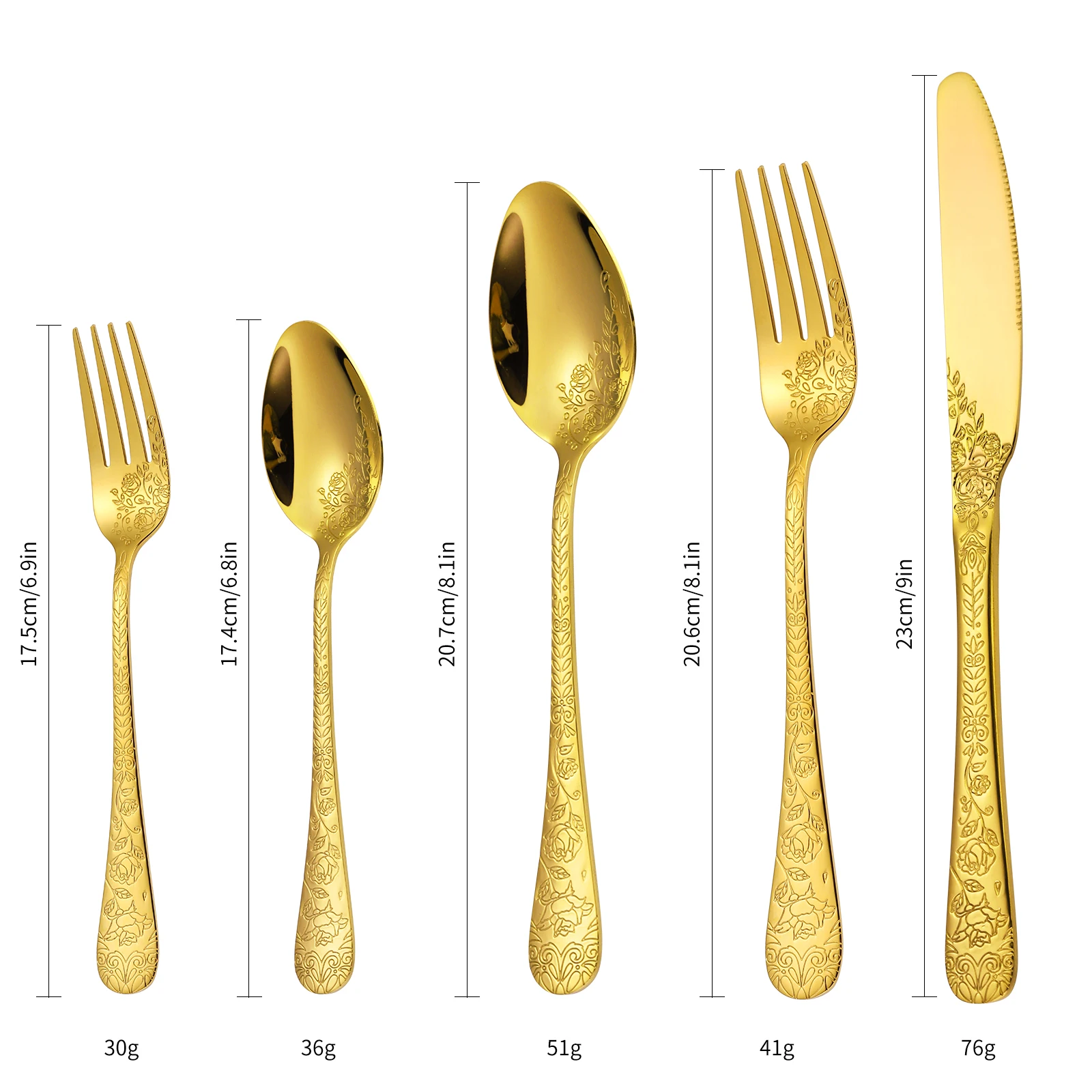 A·HOUSEWARE Gold Flatware Floral Set Stainless Steel Silverware 30 Piece  Kitchen Eating Utensils Fork Spoon Knife Cutlery for 6