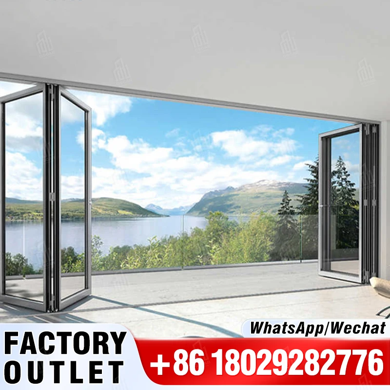 Portes pliantes en verre double vitrage pour villa, porte pliante extérieure en aluminium, accordéon .cDoor, étanche