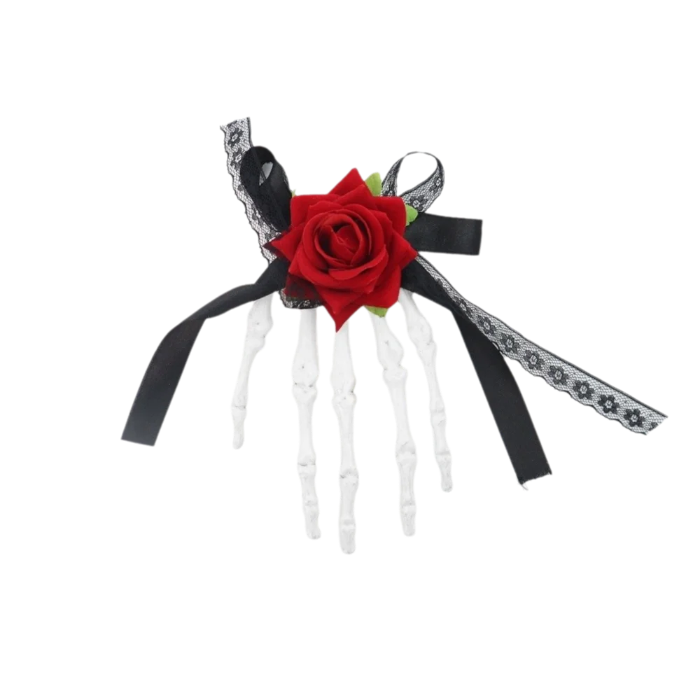 布製ゴースト爪ヘアクリップ スケルトンコスプレ用品 スケルトンハンドローズヘアピン フラワーハロウィンおもちゃ ハロウィンヘッドウェア 女の子用