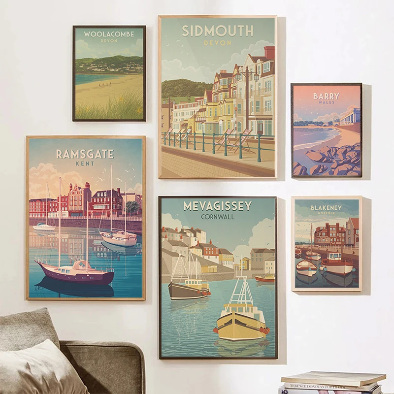 Seaside Travel Scenery Poster Blackpool Runswick Bay Barry Wales Dunwich Beach Canvas Painting Pier Wall Art Picture Home Decor