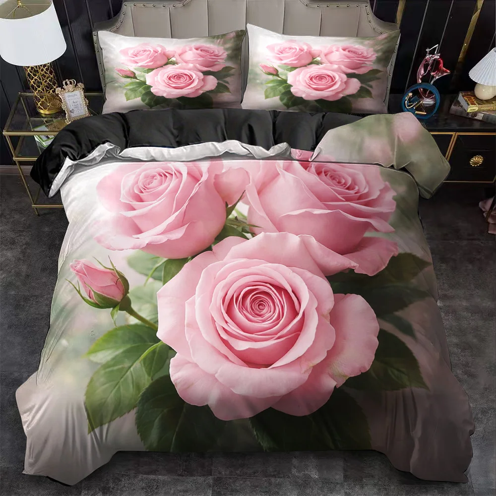 Floral Twin Queen King Duvet Cover Romantic Rose Flowers Bedding Set for Women Girls,Couple Wedding Valentines Day Bedroom Decor