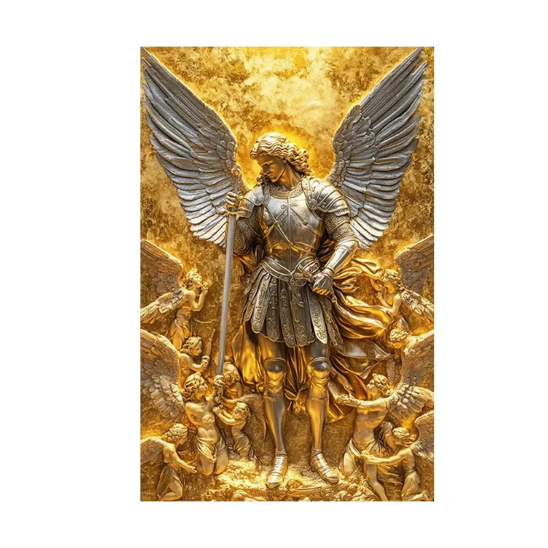 WJWANG Erzengel Michael Gold Engel Statue Wandkunst Leinwand Poster und Drucke Wandbild Leinwanddrucke für Wohnzimmer Home Decor 5