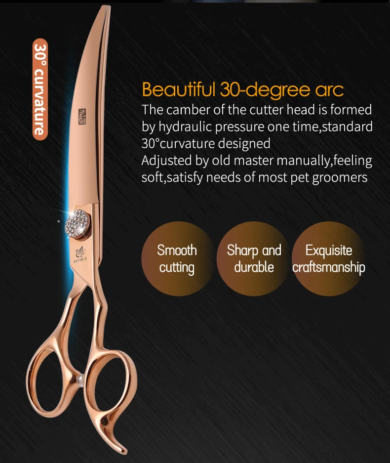 Fenice JP440C Tierpflege-Scherenset 7/7,5/8 Zoll Gerade Gebogene Effilierscheren für Hundefriseure – Detail 10