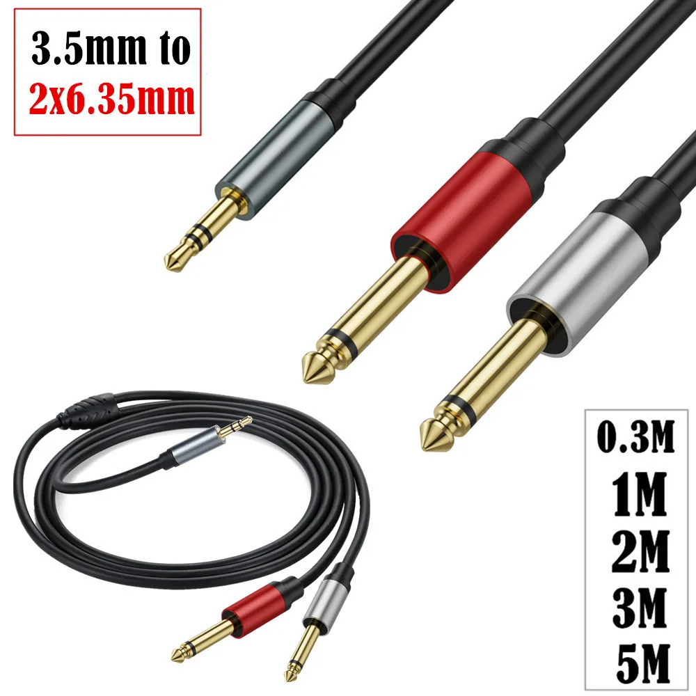 3pole 3.5mm 1/8 TRS To Dual 6.35mm 1/4 TS 6.5 Mono Y Cable Splitter Cable Compatible with IPhone IPod,Laptop,CD Players