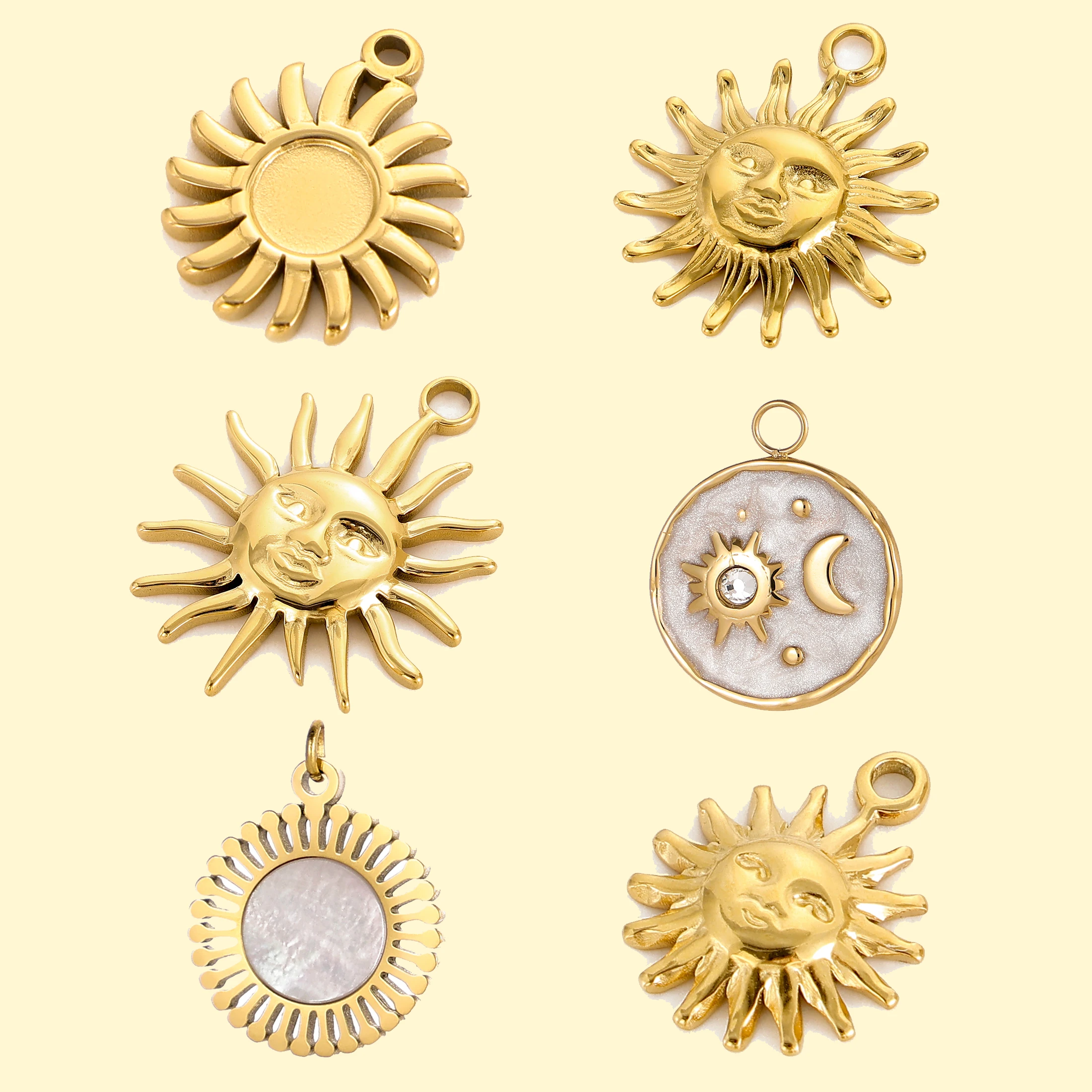 Colorful 18K Gold Plated Oil Drop Stainless Steel Charms Enamel Sun Flower Moon Pendants For Necklace Jewelry Making