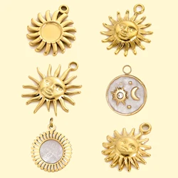 Colorful 18K Gold Plated Oil Drop Stainless Steel Charms Enamel Sun Flower Moon Pendants For Necklace Jewelry Making