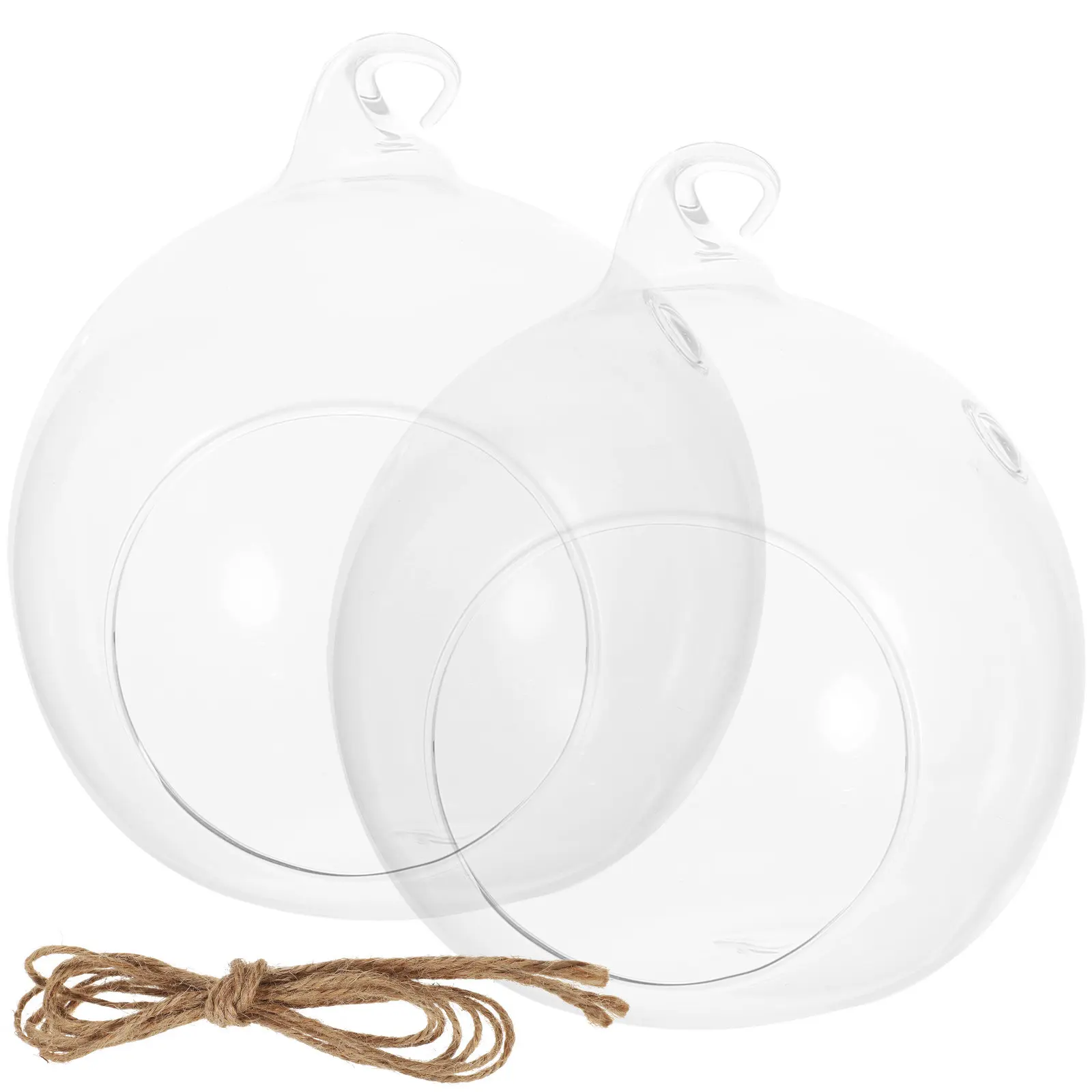 2Pcs Hanging Glass Globe Terrarium Transparent Air Plant Holder Clear Glass Hanging Planter Home Garden Office Decor DIY