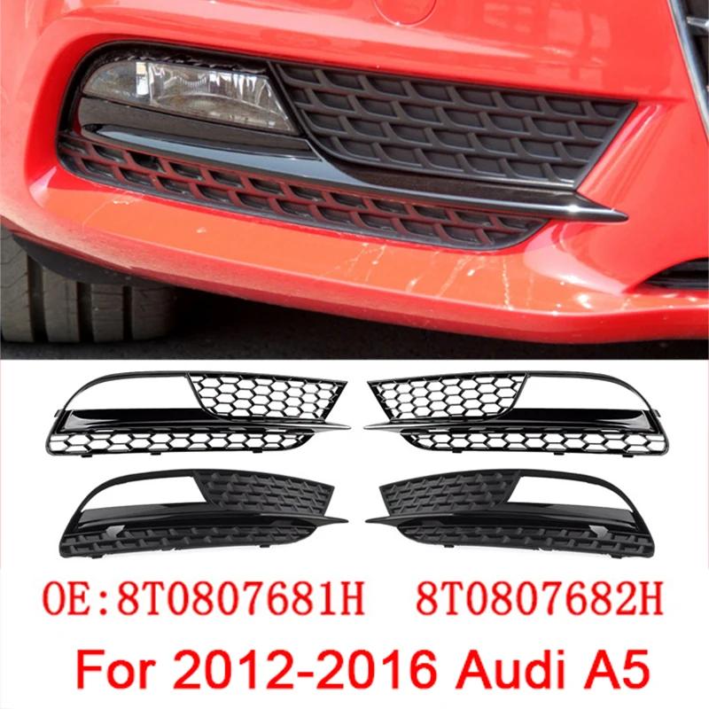 

2pcs ABS Black Car Front Bumper Fog Light Cover Lower Bezels Grille for Audi A5 2012-2016 8T0807682H 8T0807681H