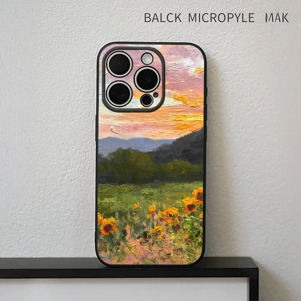 C-Claude Monet Garden Paint Phone Case para iPhone17,16,15,14,13,12,11 Plus,Pro Max Soft Black Cover