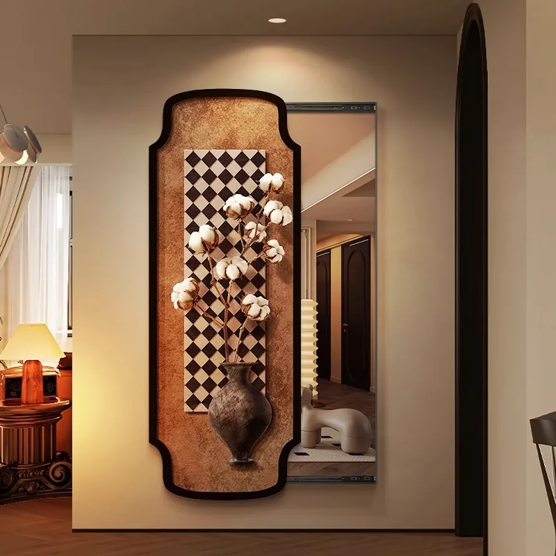 French medieval style push-pull hidden full-body mirror, entrance decorative painting, retro full-length mirror hanging painting